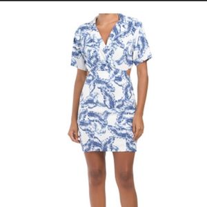 LUSH Collared Leaf Print Open Back Dress